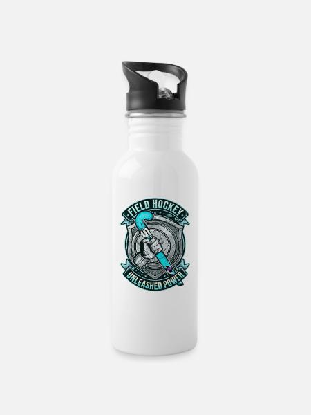 Field Hockey Stick Unleashed Power Crest - Water bottle with straw - white