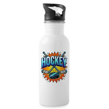 Eishockey Comic Style Schläger und Puck - Trinkflasche mit integriertem Trinkhalm - Weiß - Rechts