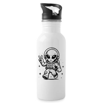 Astronaut Alien Peace im Weltraum - Trinkflasche mit integriertem Trinkhalm - Weiß - Rechts