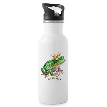 Frosch mit eine Krone Abbildung mit Inschrift - Trinkflasche mit integriertem Trinkhalm - Weiß - Rechts
