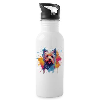 Art coloré de chien Yorkshire Terrier - Gourde avec paille intégrée - blanc - Droite