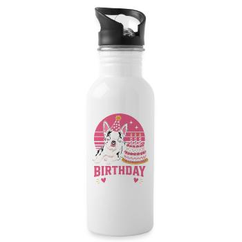 Birthday Girl Boston Terrier Cake - Water bottle with straw - white - Right
