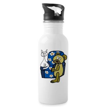 Teddy Teddy Bear Cat Cats Kids Child - Water bottle with straw - white - Right