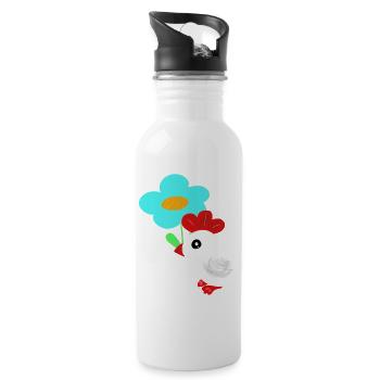 Printemps des Enfants Poulet Fleurs - Gourde avec paille intégrée - blanc - Droite
