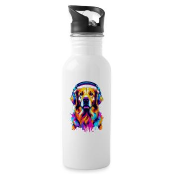 Golden Retriever mit Kopfhörer - Trinkflasche mit integriertem Trinkhalm - Weiß - Rechts