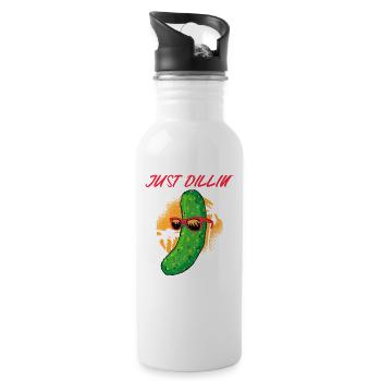 Just Dillin Coole Gurke Urlaub Chillen Vintage - Trinkflasche mit integriertem Trinkhalm - Weiß - Rechts