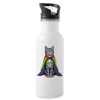 LGBTQ-Pride-Monat – Regenbogenkatze - Trinkflasche mit integriertem Trinkhalm - Weiß - Rechts