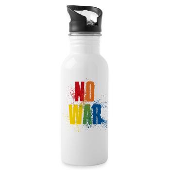 NO WAR – Statement für den Frieden gegen den Krieg - Trinkflasche mit integriertem Trinkhalm - Weiß - Rechts