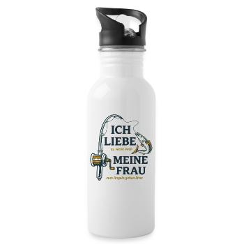 Angeln Lustiger Spruch Meine Frau - Trinkflasche mit integriertem Trinkhalm - Weiß - Rechts