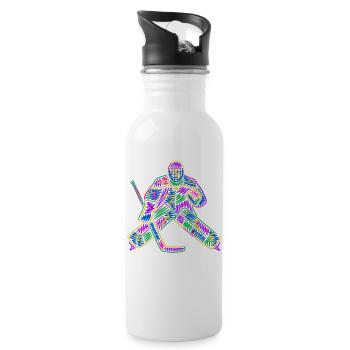 Eishockey Torwart Kinder Bunter Eishockeyspieler - Trinkflasche mit integriertem Trinkhalm - Weiß - Rechts