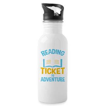 Lesen ist Ticket zu Abenteuern - Trinkflasche mit integriertem Trinkhalm - Weiß - Rechts