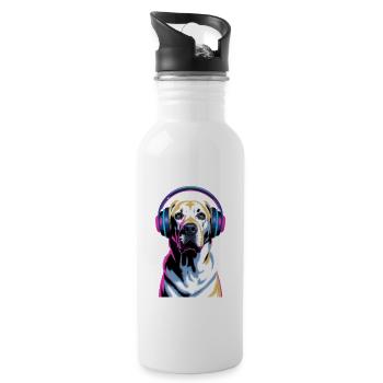 Labrador with headphones - Water bottle with straw - white - Right