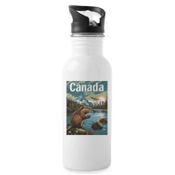 Natural Wonders of Canada Landscape by the Lake with Beaver - Water bottle with straw - white - Right