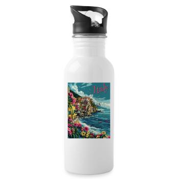 Italian Coastal Landscape – Colorful - Water bottle with straw - white - Right