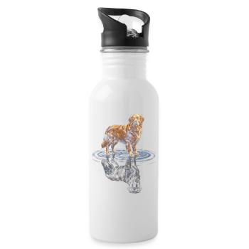 Goldener Retriever Wasserreflex - Trinkflasche mit integriertem Trinkhalm - Weiß - Rechts