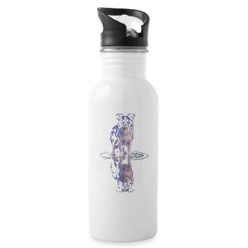 Border Collie Water Reflection - Water bottle with straw - white - Right