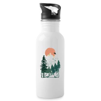 Nature Forest Mountain Tree Gift Idea - Water bottle with straw - white - Right