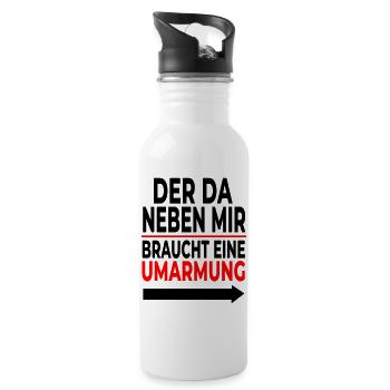 Umarmung: Rote Linie Schriftdesign - Trinkflasche mit integriertem Trinkhalm - Weiß - Rechts