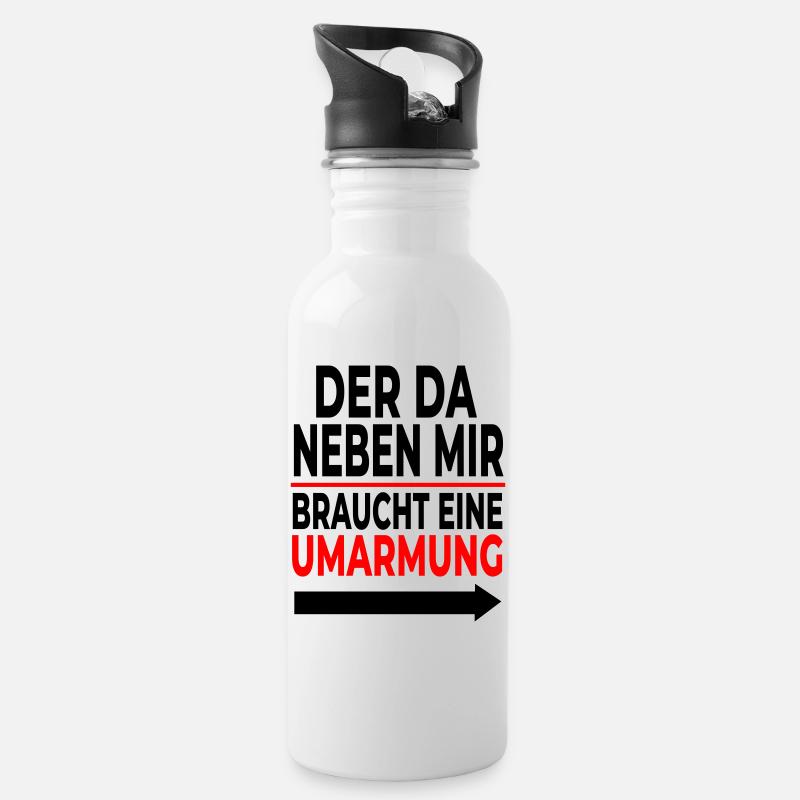Umarmung: Rote Linie Schriftdesign - Trinkflasche mit integriertem Trinkhalm - Weiß
