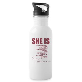 She Is Me Empowered Woman Typography - Water bottle with straw - white - Right