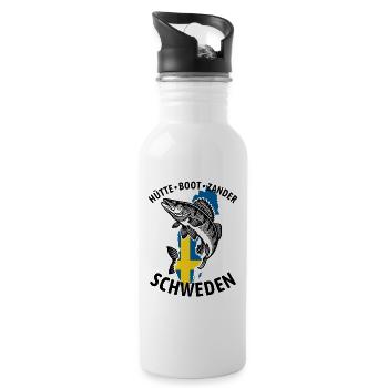 Hütte, Boot, Zander - Schweden | Angler Geschenk - Trinkflasche mit integriertem Trinkhalm - Weiß - Rechts