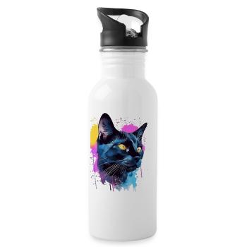 Art coloré sur le visage de chat de Bombay - Gourde avec paille intégrée - blanc - Droite