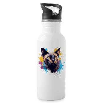 Splash Art Visage de chat birman coloré - Gourde avec paille intégrée - blanc - Droite