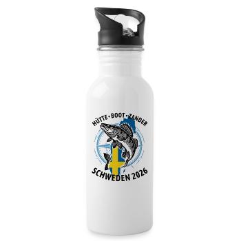 Hütte, Boot, Zander - Schweden 2026 | Angler - Trinkflasche mit integriertem Trinkhalm - Weiß - Rechts