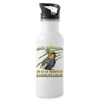 Nymphensittich Cockatiel exotischer Papagei - Trinkflasche mit integriertem Trinkhalm - Weiß - Rechts