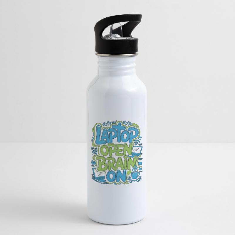 Remote Developer Laptop Open Brain On Remote Coder Water bottle with straw