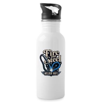 Welder Wife Fire and Steel Torch Heart Design - Trinkflasche mit integriertem Trinkhalm - Weiß - Rechts