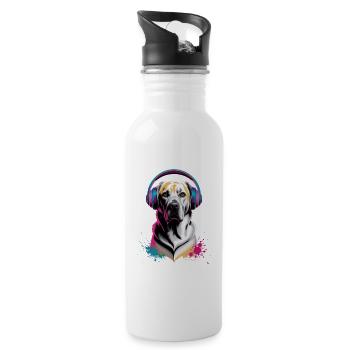 Labrador mit Kopfhörern - Trinkflasche mit integriertem Trinkhalm - Weiß - Rechts