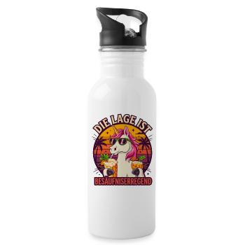 Einhorn Lustiger Saufen Party Spruch - Trinkflasche mit integriertem Trinkhalm - Weiß - Rechts