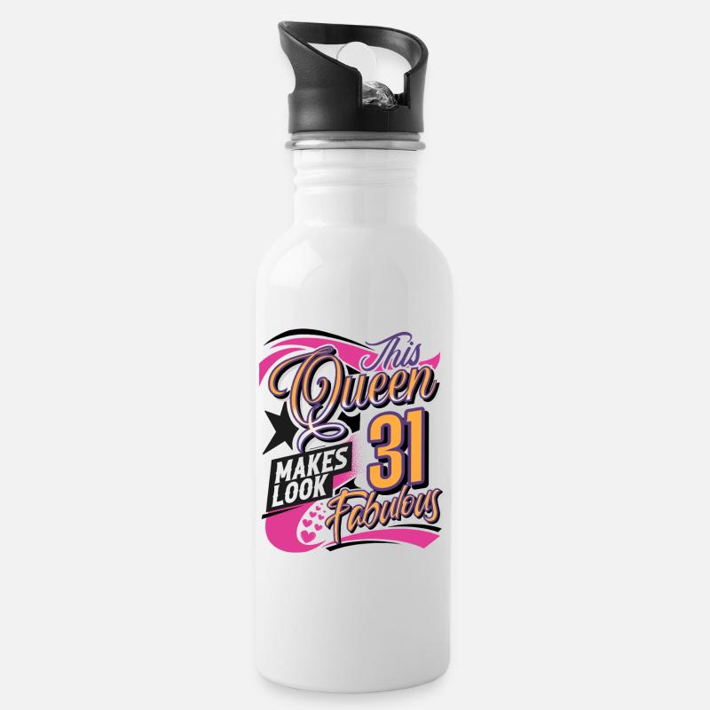 31. Geburtstag Queen - Trinkflasche mit integriertem Trinkhalm - Weiß