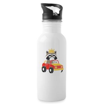 Königlicher Waschbär im Spielauto - Trinkflasche mit integriertem Trinkhalm - Weiß - Rechts