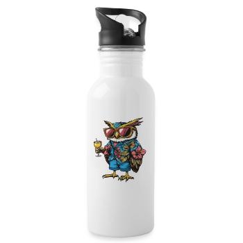 Eule Comic Sommer - Trinkflasche mit integriertem Trinkhalm - Weiß - Rechts