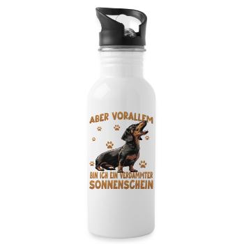 Teckel Wiener Dog kleiner Jagdhund Design - Trinkflasche mit integriertem Trinkhalm - Weiß - Rechts