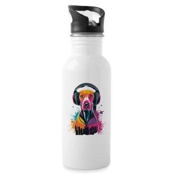 Viszla mit Kopfhörer - Trinkflasche mit integriertem Trinkhalm - Weiß - Rechts