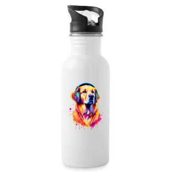 Golden Retriever with Headphones - Water bottle with straw - white - Right