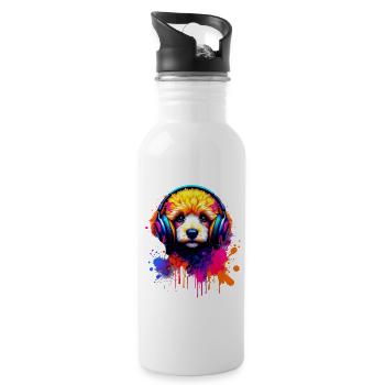 Chiot caniche avec un casque - Gourde avec paille intégrée - blanc - Droite