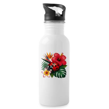 Tropischer Marienkäfer im Hibiskus - Trinkflasche mit integriertem Trinkhalm - Weiß - Rechts