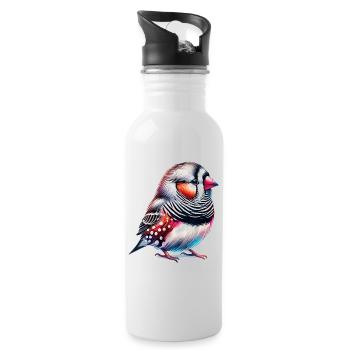 Zebra Finch Motif - Water bottle with straw - white - Right