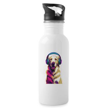Golden Retriever avec des écouteurs - Gourde avec paille intégrée - blanc - Droite