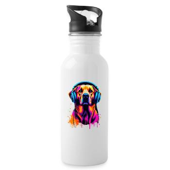 Golden Retriever avec des écouteurs - Gourde avec paille intégrée - blanc - Droite