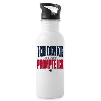 Ich Denke Also PromptIch - Trinkflasche mit integriertem Trinkhalm - Weiß - Rechts