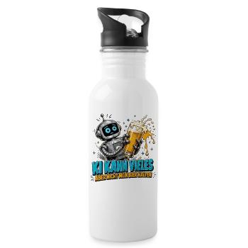 Roboter Bier Spruch - Trinkflasche mit integriertem Trinkhalm - Weiß - Rechts