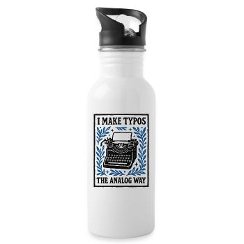 Analog typos | Typewriter Humor - Water bottle with straw - white - Right