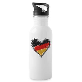 Herzflagge Deutschland - Trinkflasche mit integriertem Trinkhalm - Weiß - Rechts