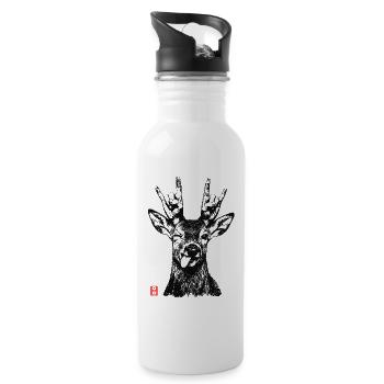 Funny Heavy Metal Festival Motif, Rocker Deer - Water bottle with straw - white - Right