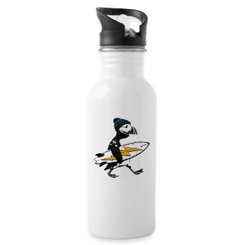 Surfer puffin - Water bottle with straw - white - Right
